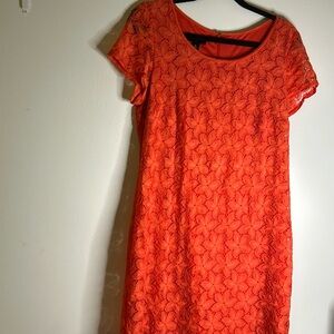 AB Studio cottage core lace dress short sleeve s 12 orange 98% nylon 2% …